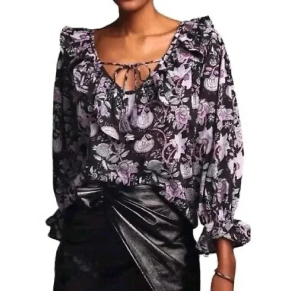 NWT Mille May Cotton Poplin Tropical Night Floral Top size Medium
